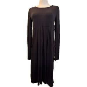 Women's Zenana Premium Long-Sleeve, Pleated Boatneck Shift Dress, Medium, Black